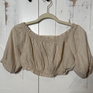 Linen Blend Off Shoulder Cropped Peasant Top